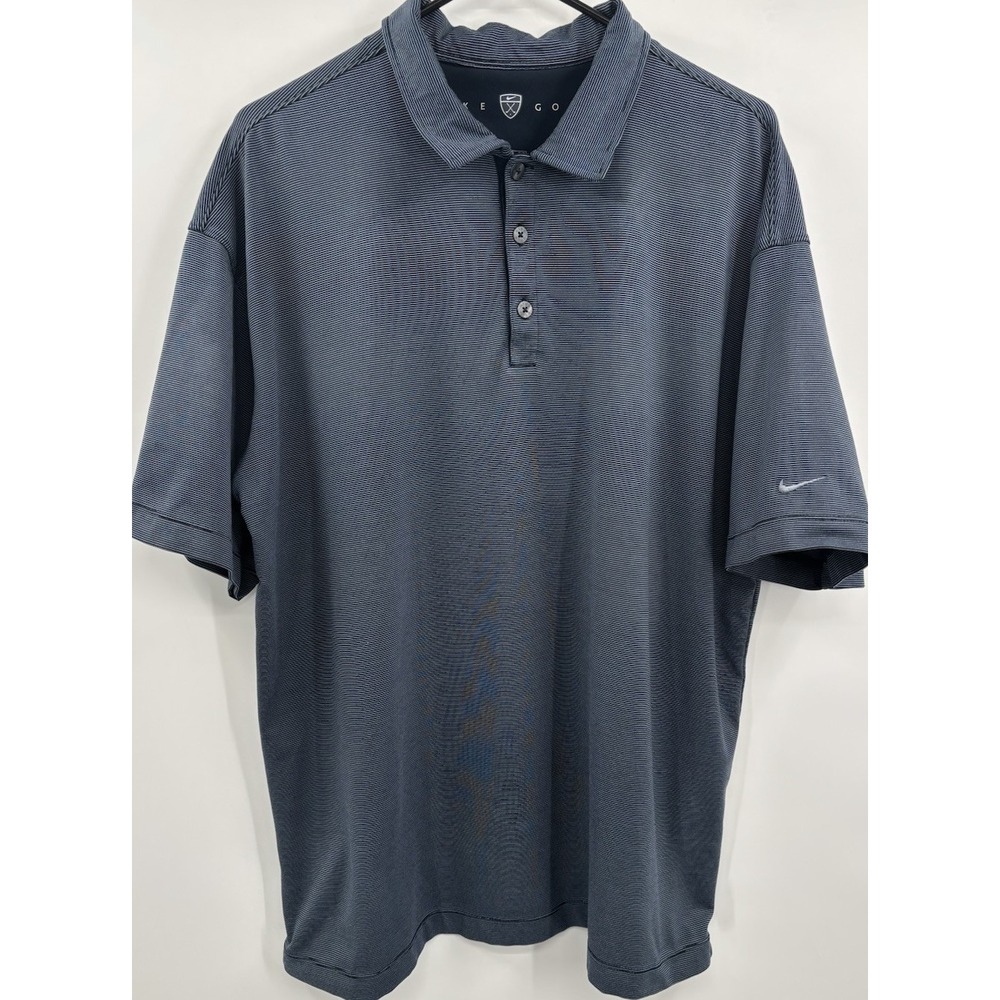 Nike Golf Men's Dri Fit UV Polo Shirt Blue And Gray Striped Sz XXL